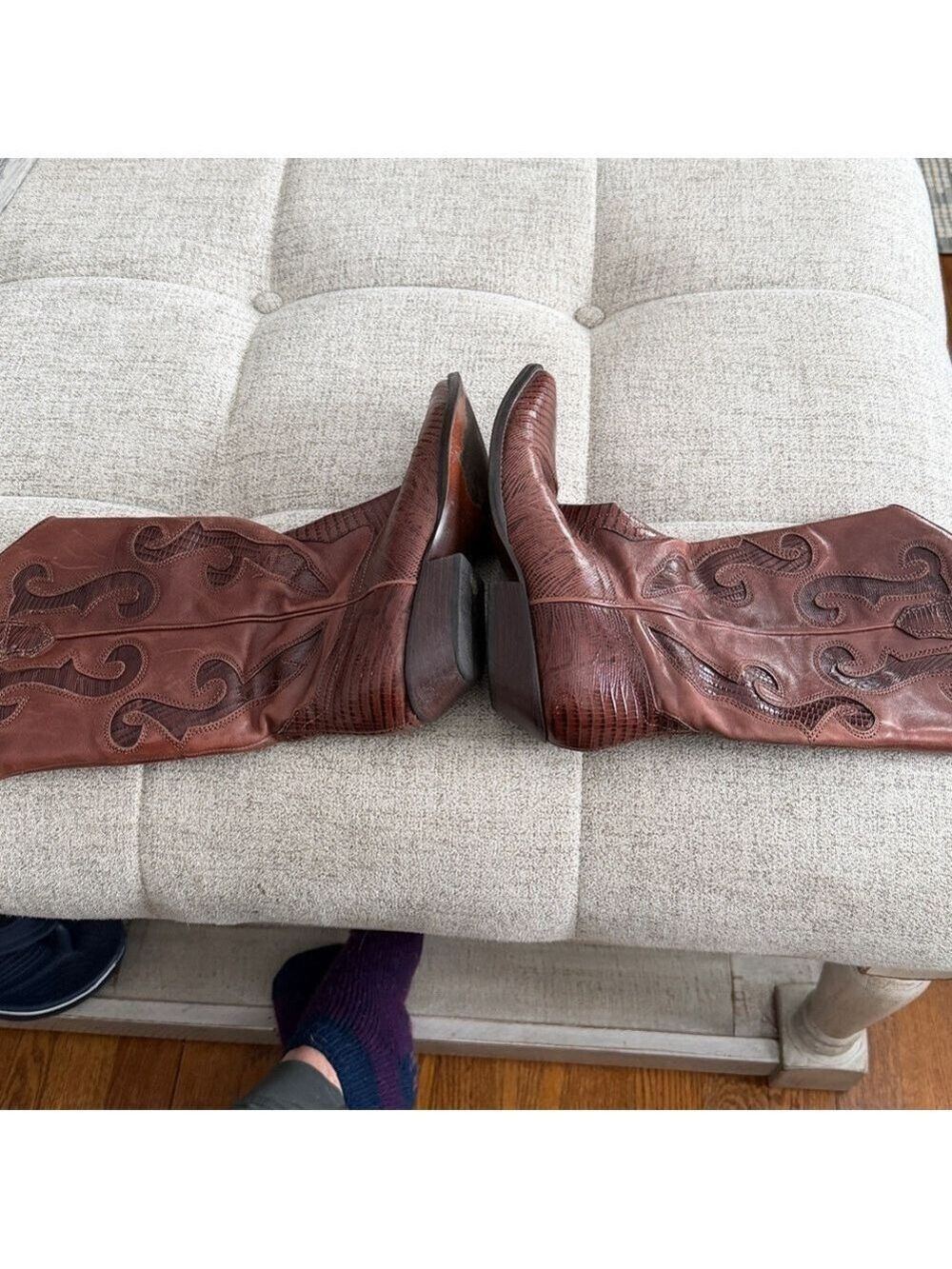 NINE WEST Vintage Women’s Brown Leather Western Cowboy Boots Size 6 - Picture 9 of 13